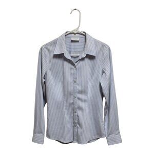 Liz Claiborne 8P Light Blue Pinstripe Button Down Shirt Petite Office Career